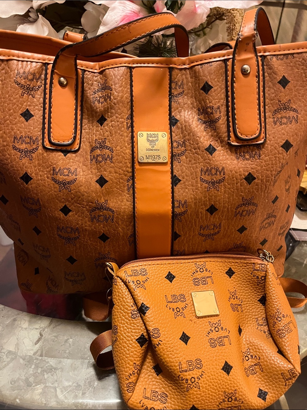 Cognac Visetos Canvas Tote Bag & 🔥smaller pouch